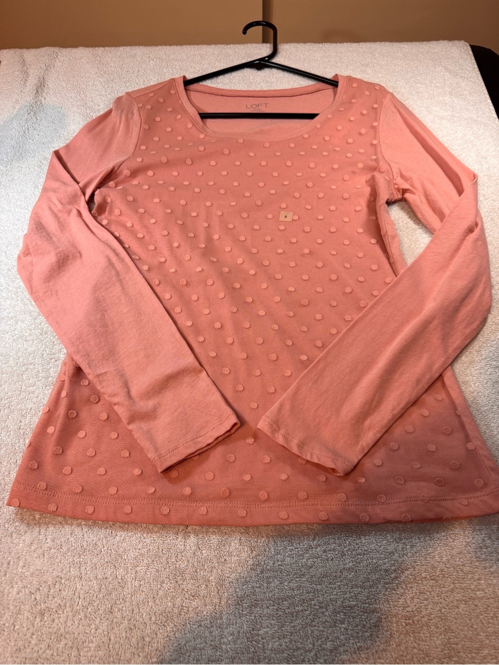 LOFT Women's Peach Dot-Texture Overlay Long Sleeve Top New with Tags